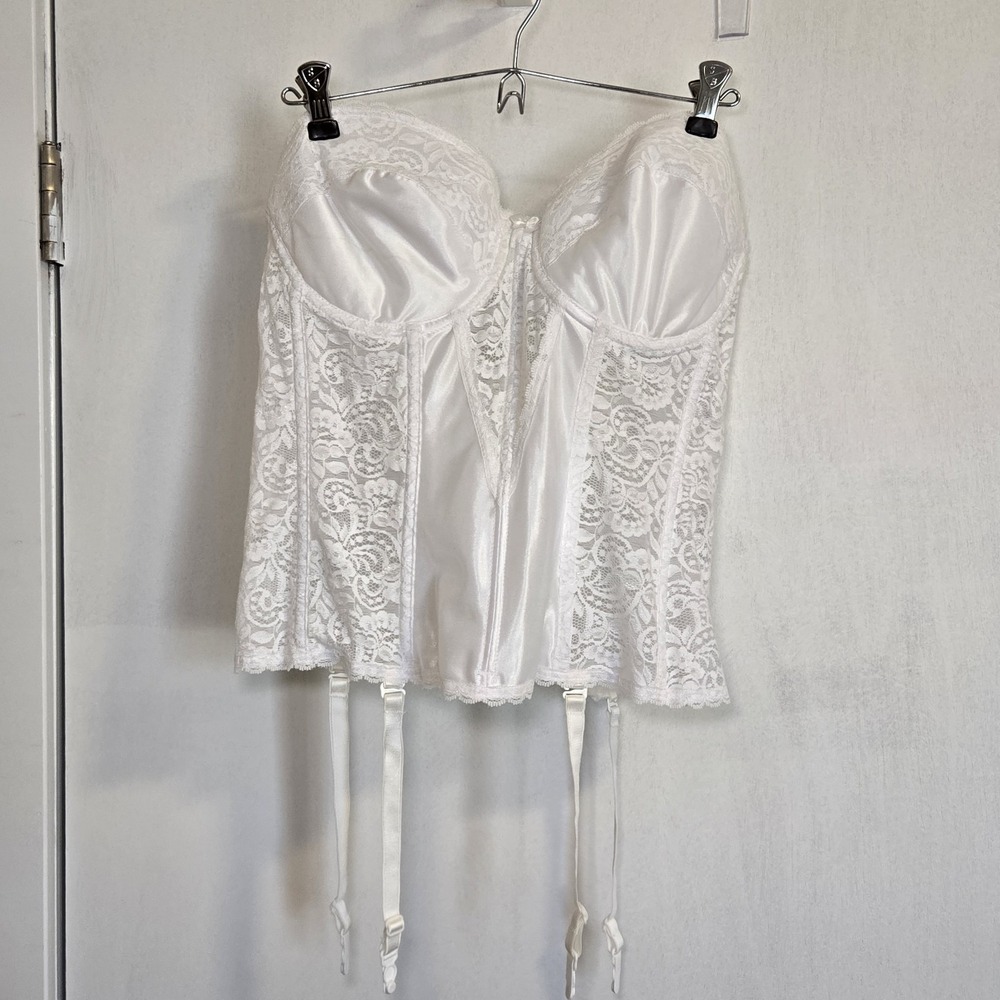 Va Bien Bustier White Size 40C Bridal Lace Padded Underwire Garter Straps